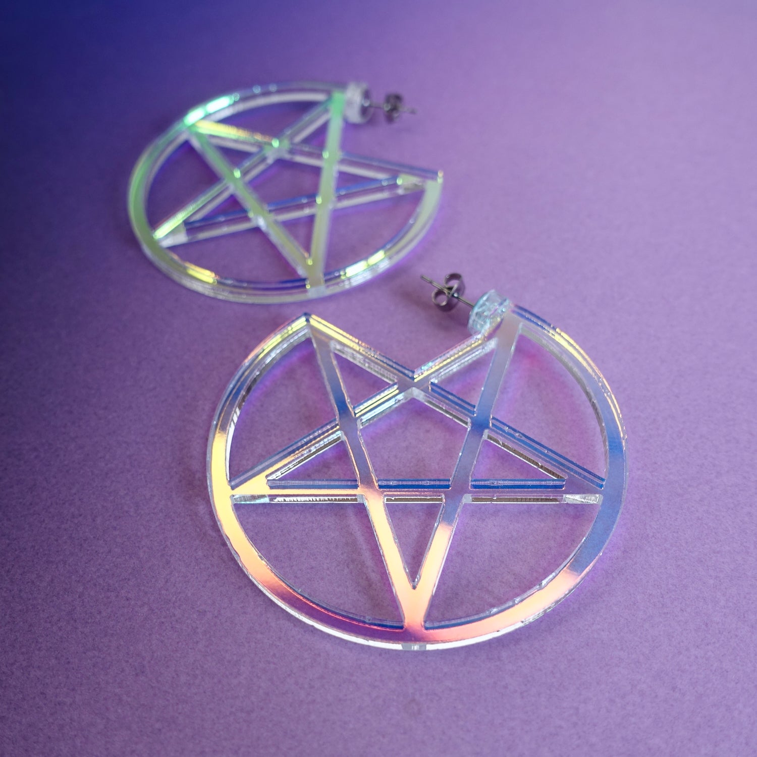 Holographic Pentacle Witchy Earrings