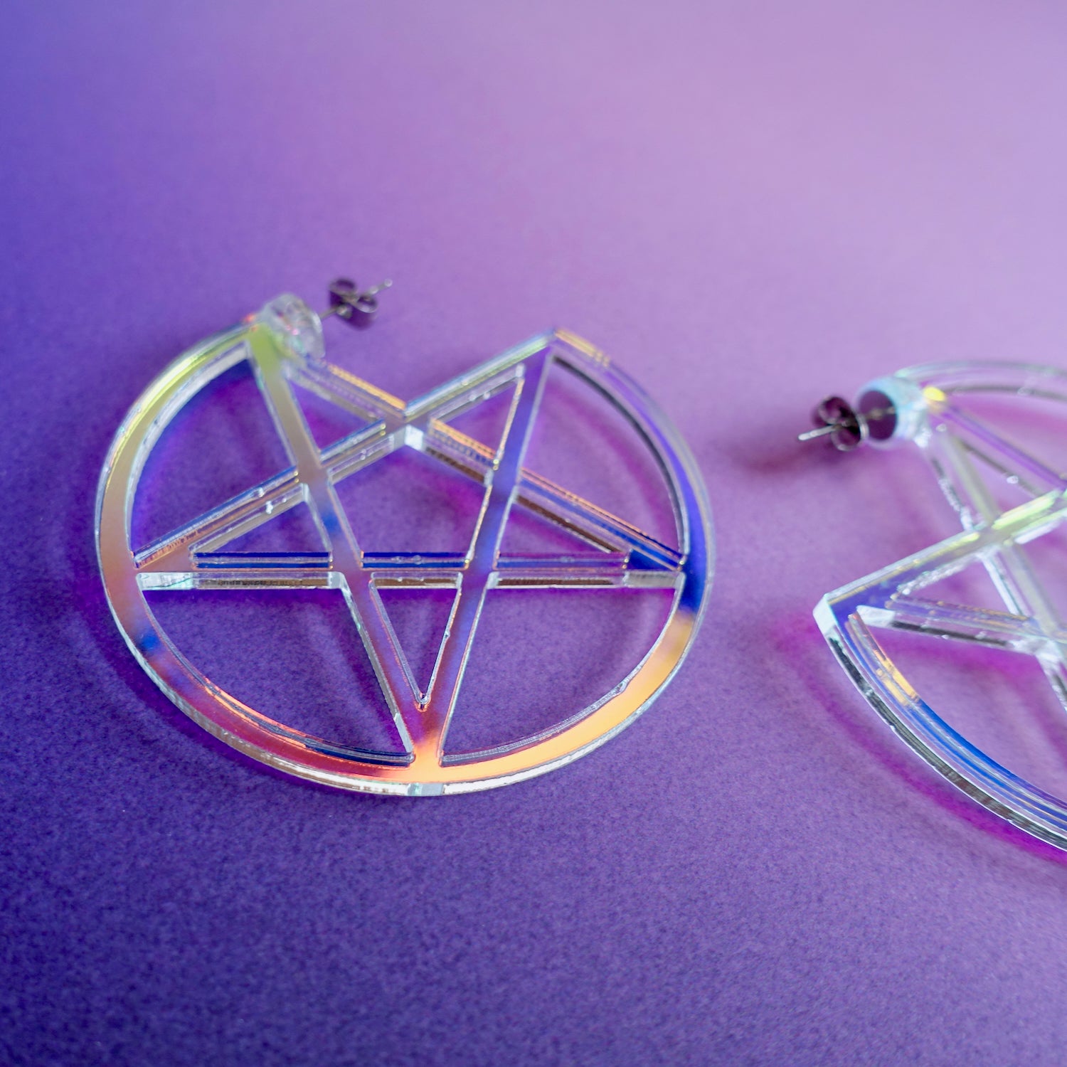 Holographic Pentacle Witchy Earrings