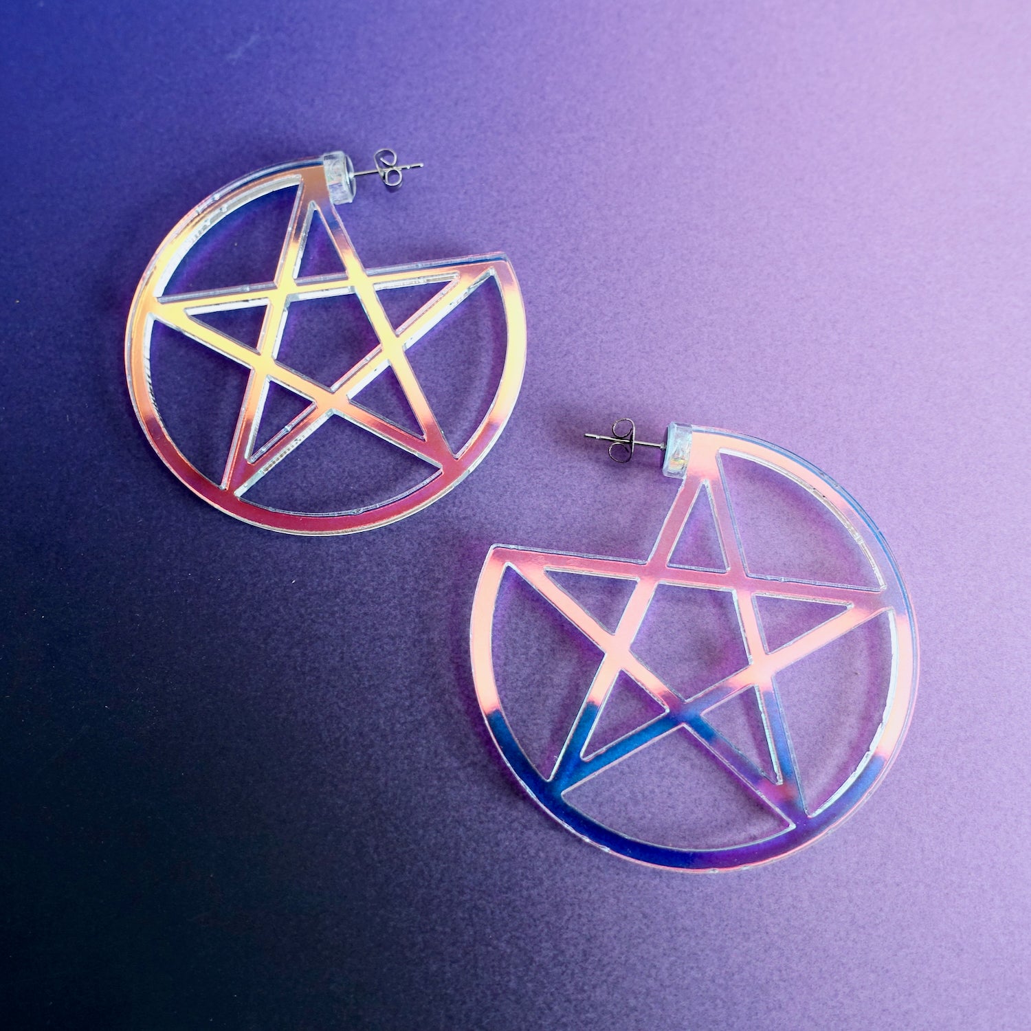 Holographic Pentacle Witchy Earrings