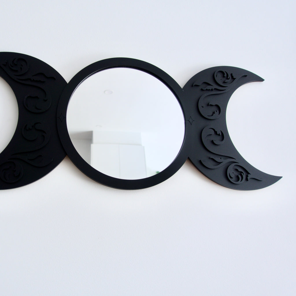 Ornate gothic triple moon mirror