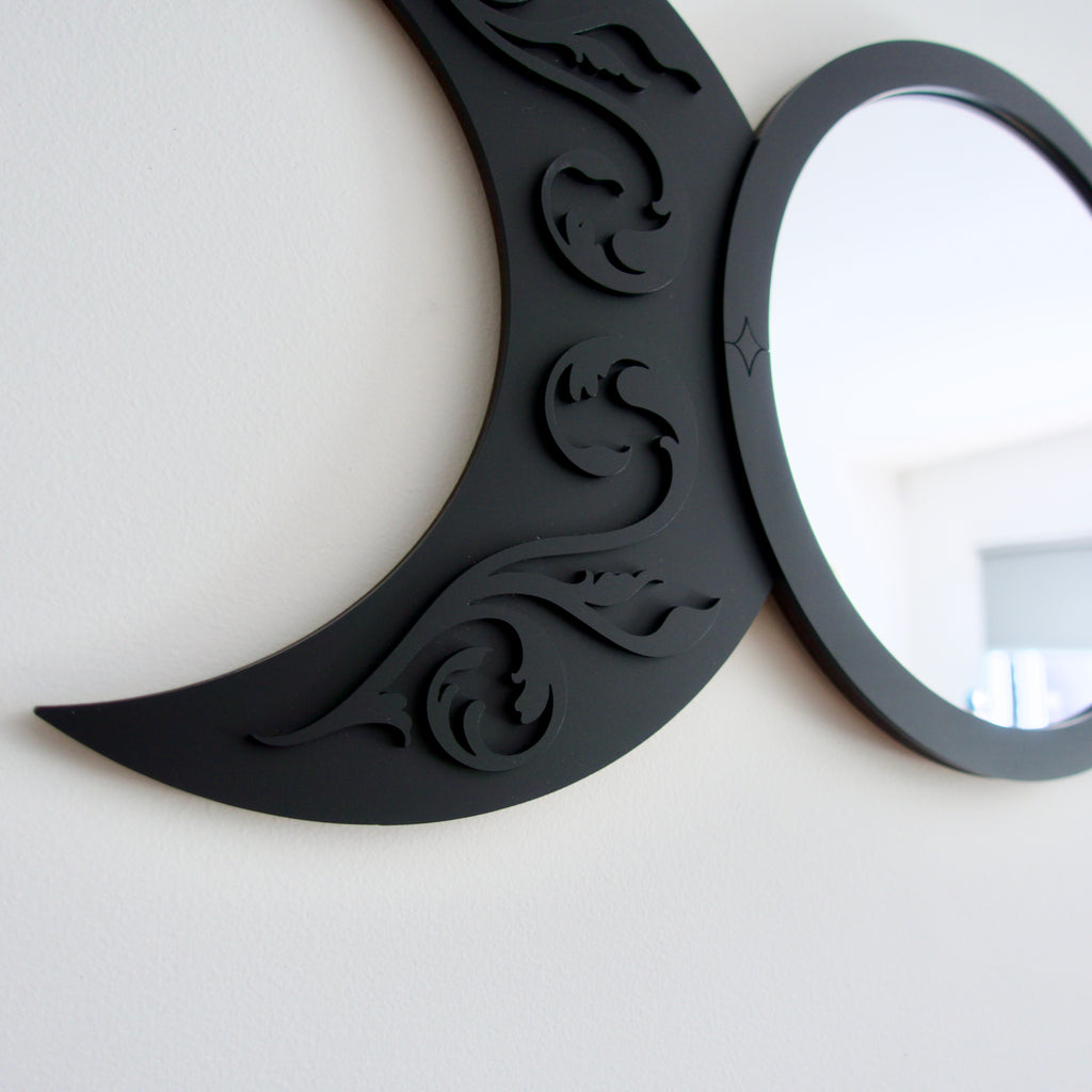 Ornate gothic triple moon mirror