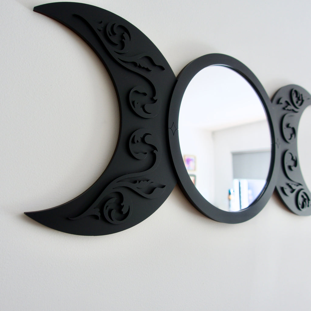 Ornate gothic triple moon mirror