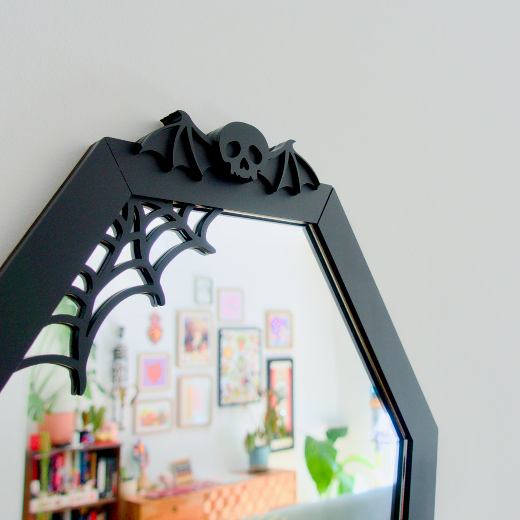 Coffin Mirror with spiderweb details