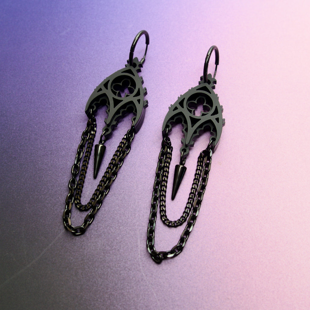 Black Cathedral Chain Gothic Earrings