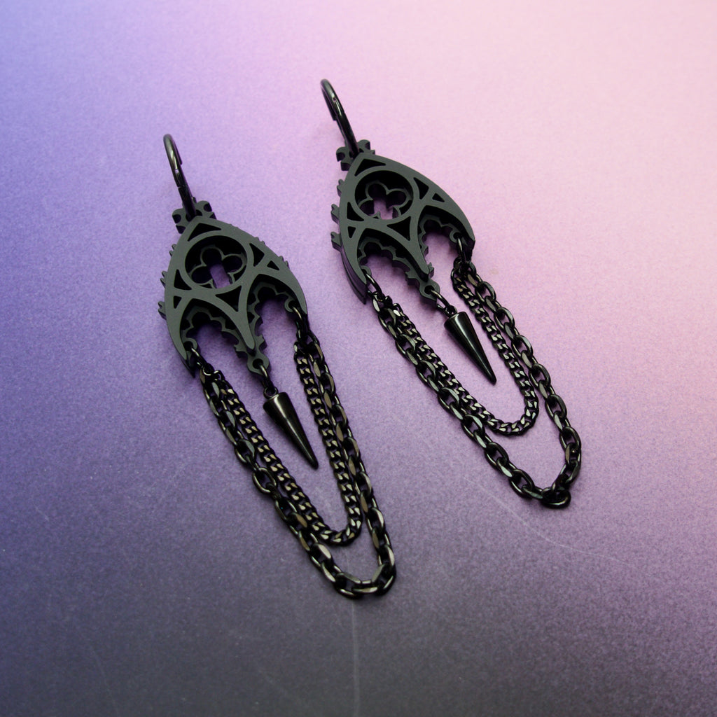 Black Cathedral Chain Gothic Earrings