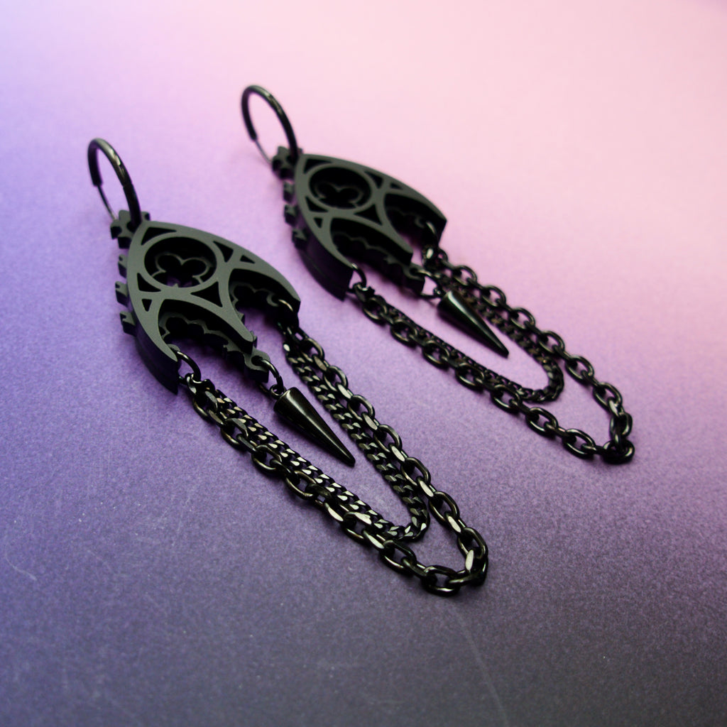 Black Cathedral Chain Gothic Earrings