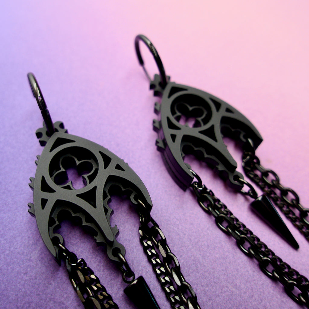 Black Cathedral Chain Gothic Earrings