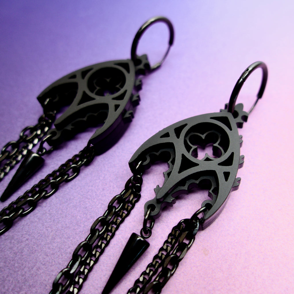 Black Cathedral Chain Gothic Earrings