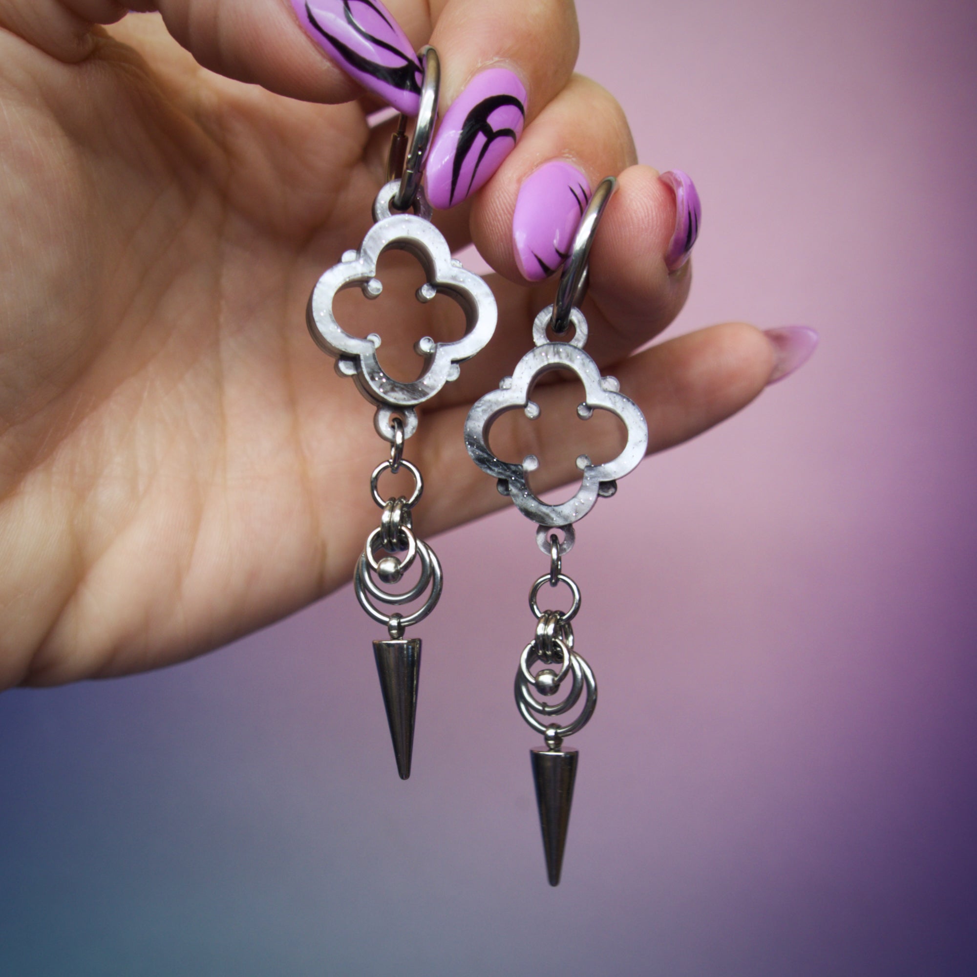 Single Quatrefoil Gothic Cathedral Earrings