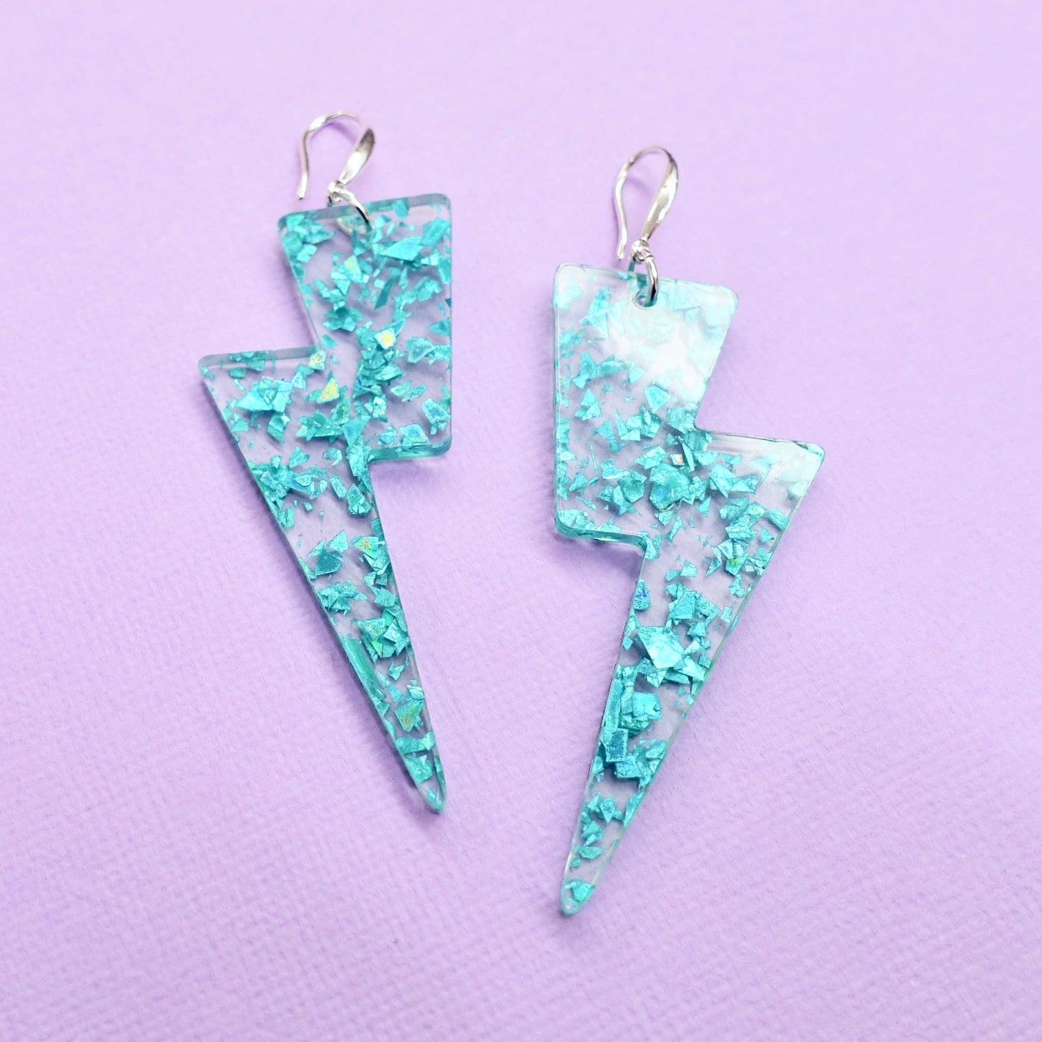 Lightning Bolt Earrings - Turquoise Glitter - edenki