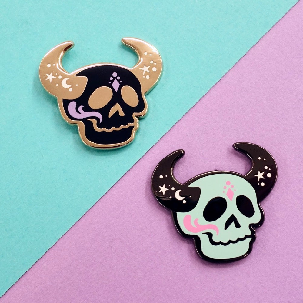 Skull Zodiac Enamel Pin - Taurus