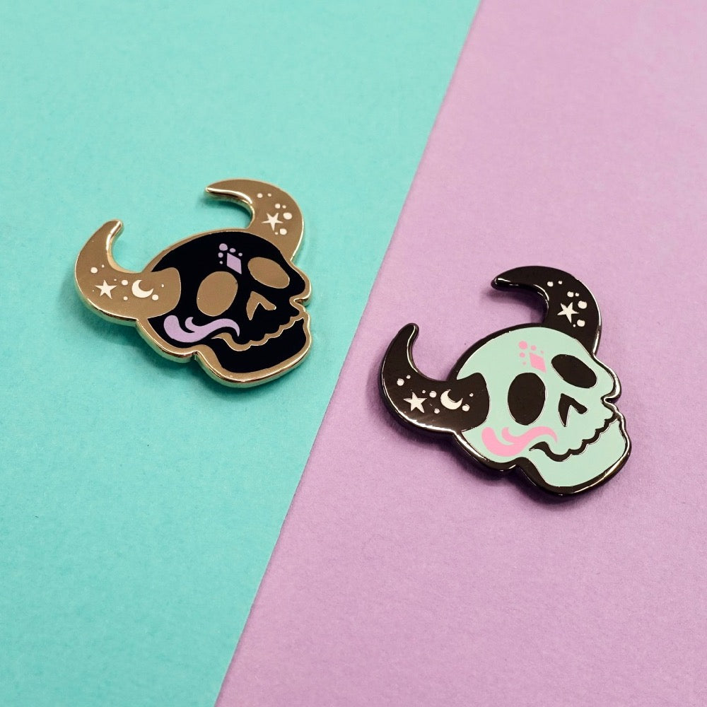 Skull Zodiac Enamel Pin - Taurus