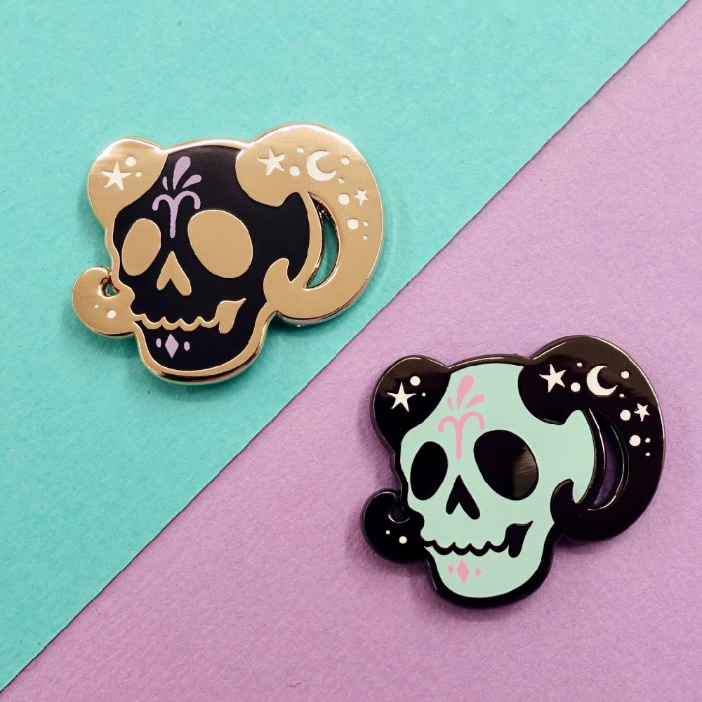 Skull Zodiac Enamel Pin - Aries