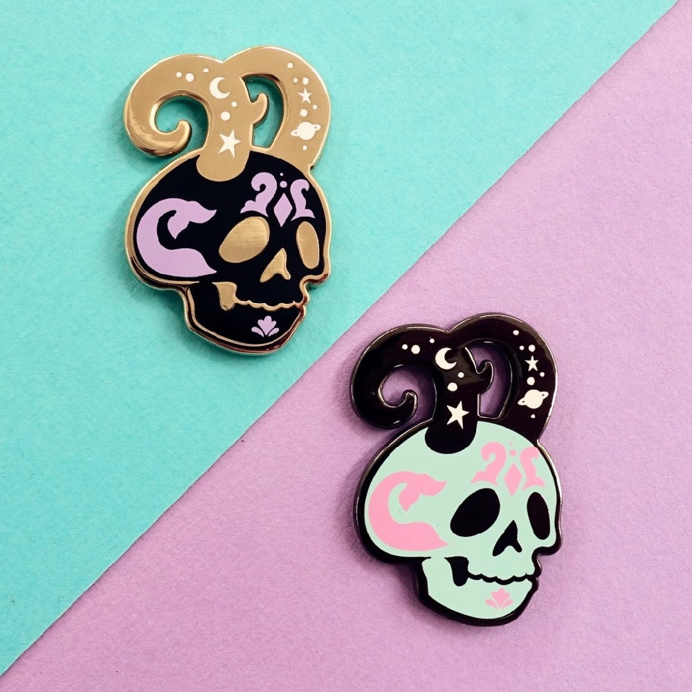 Skull Zodiac Enamel Pin - Capricorn