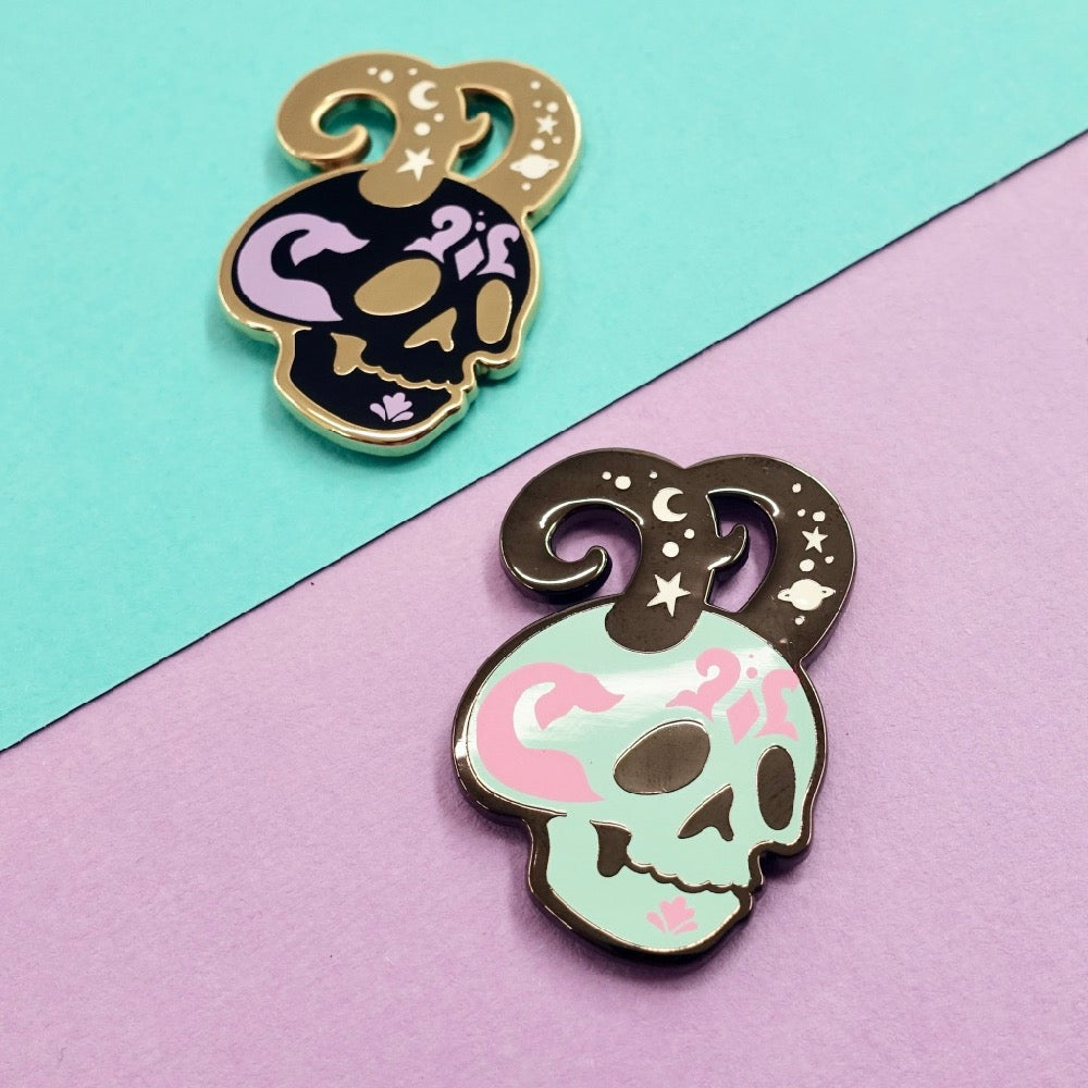 Skull Zodiac Enamel Pin - Capricorn