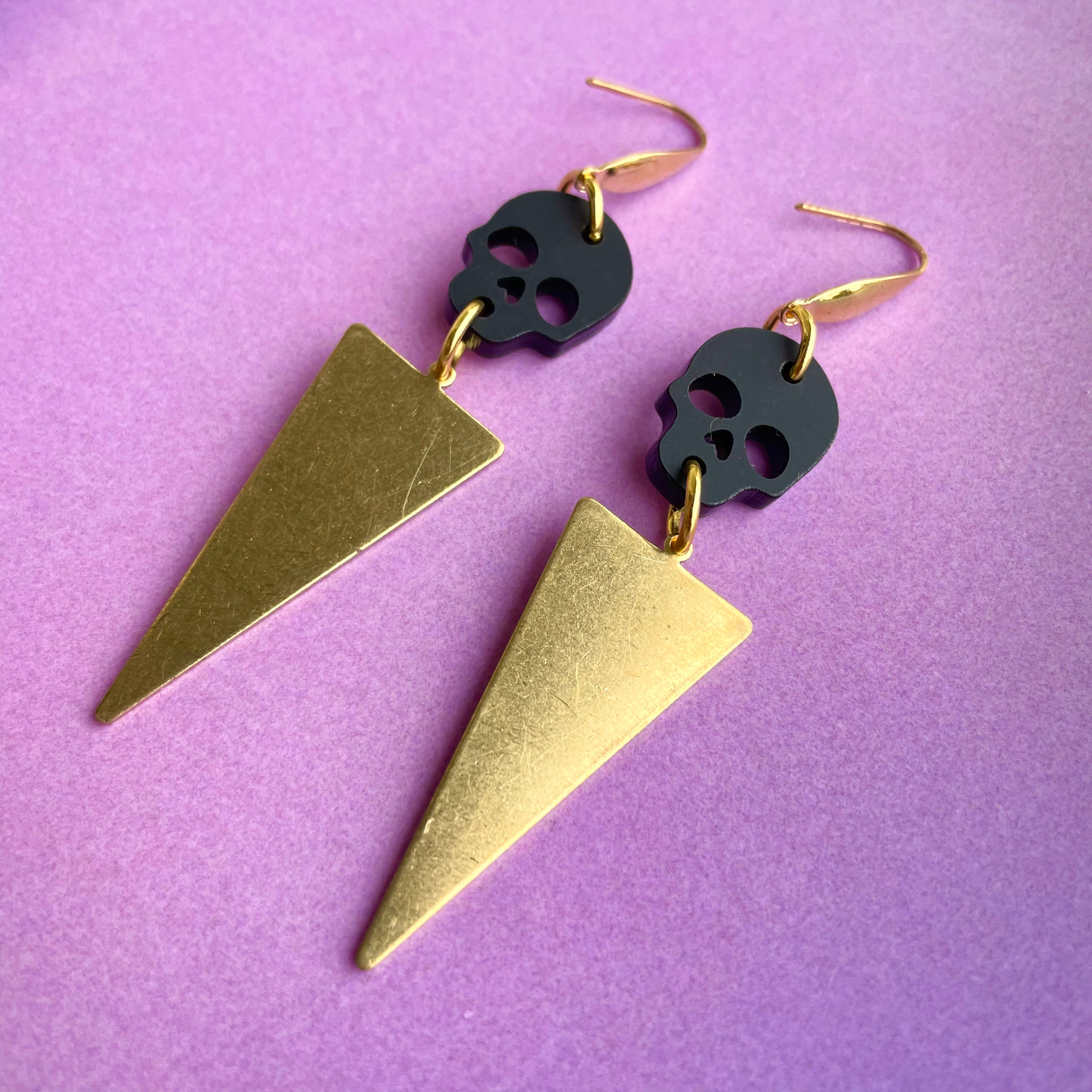 Nyx Skull and Brass Earrings